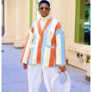 Women "Jascls" orange, white, lite blue 
￼cardigan sweater . No Size fit size L